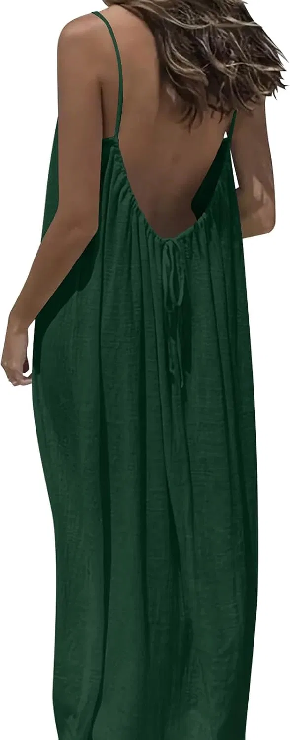 Женское летнее сарафан-макси на тонких бретелях Generic, Army Green — фото 2