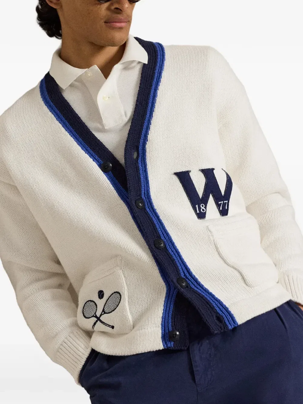 Кардиган с полосками из коллаборации с Wimbledon 2026 Polo Ralph Lauren, белый — фото 3