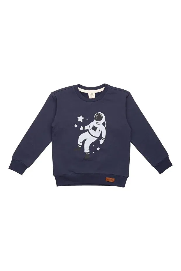 Детское для девочек свитшот с принтом Astronaut Printed Organic Kids Walkiddy, Navy Blue — фото 2