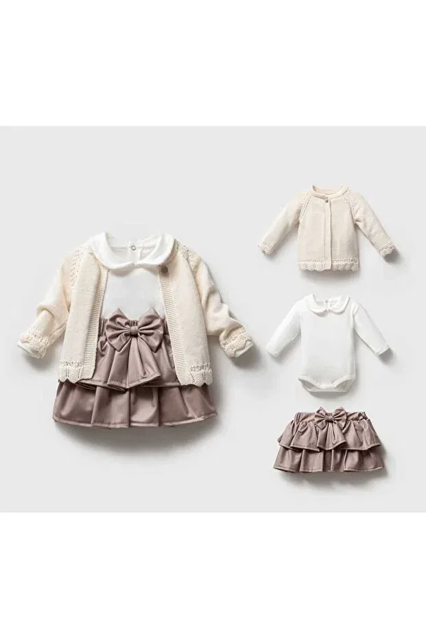 Детский комплект для девочек с цветочным принтом Ay bouquet skirt suit Nipperland, Beige — фото 2