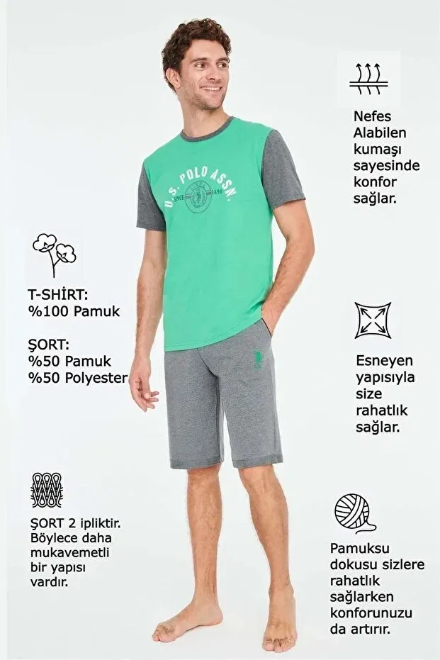 Мужской комплект пижамы с коротким рукавом U.S. Polo Assn., Green — фото 4