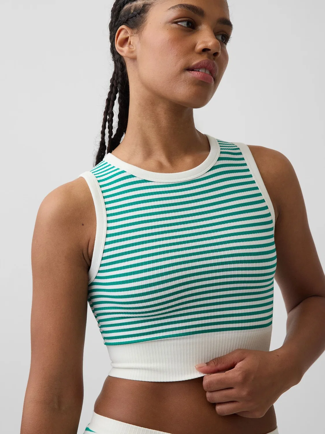 Топ-майка без швов, короткая Gap Green Stripe, зеленый полоска