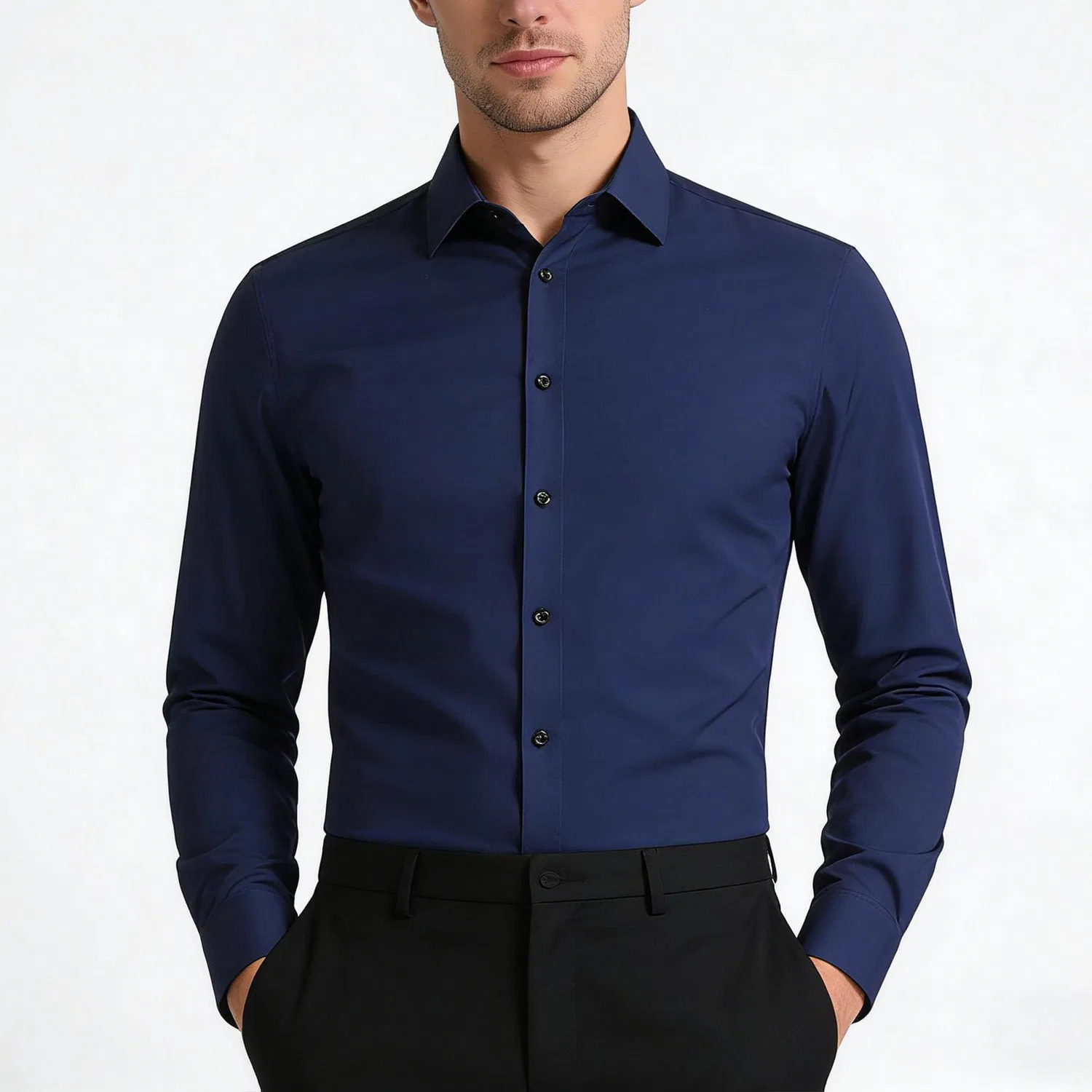 Мужская рубашка с длинным рукавом, современный slim fit, Blue Navy — фото 4