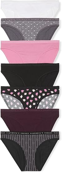 Женские бикини Victoria's Secret Women's Cotton Bikini Underwear, 7 штук, розовый/черный/серый