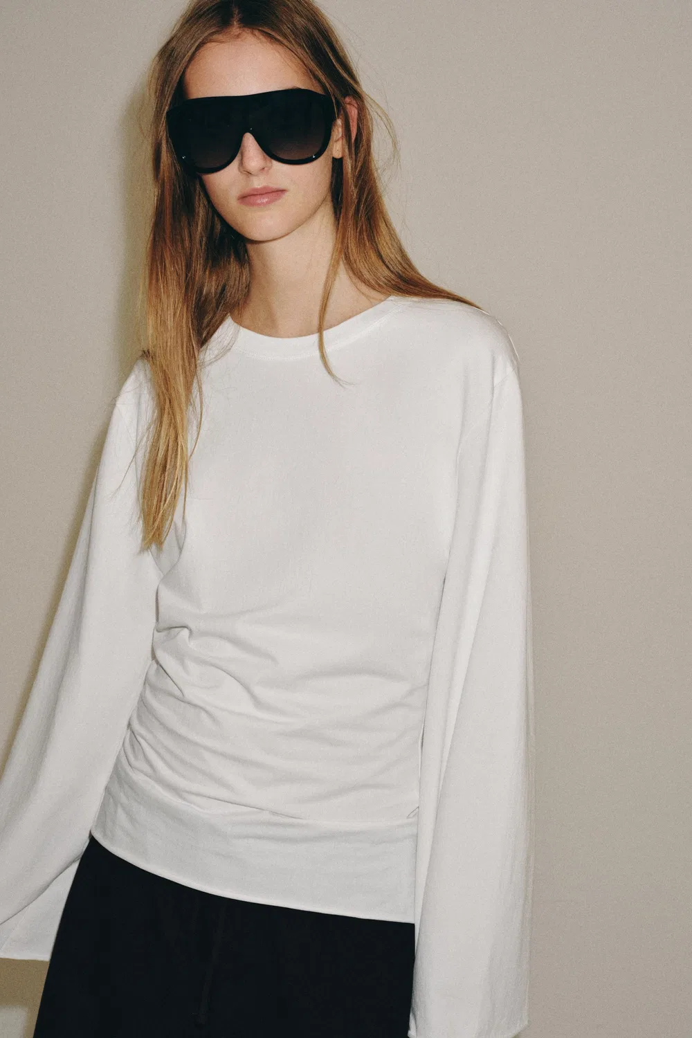 Хлопковая футболка с длинным рукавом ZARA, White — фото 2