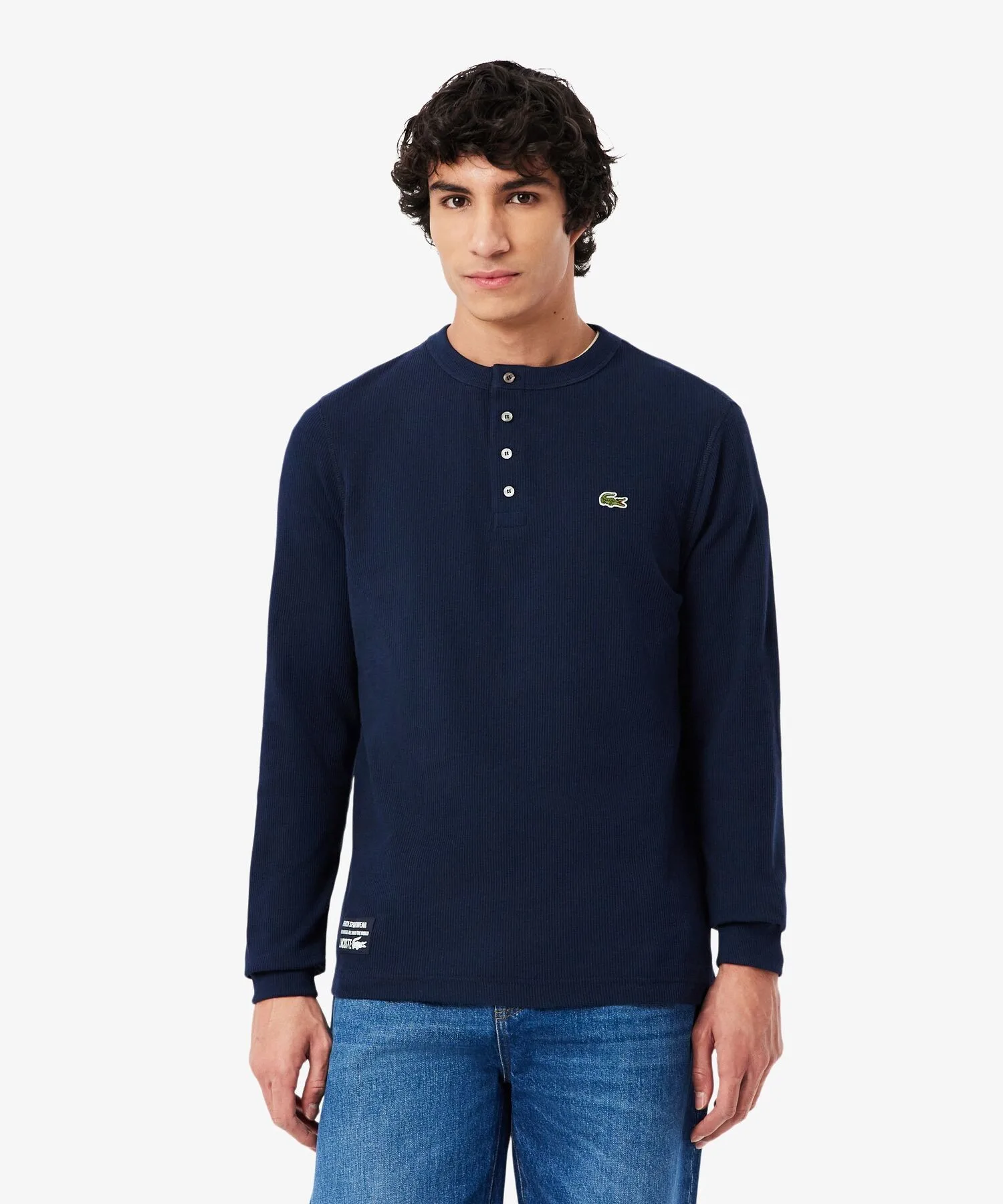Унисекс футболка-поло с длинным рукавом LACOSTE из хлопка белого цвета — фото 2