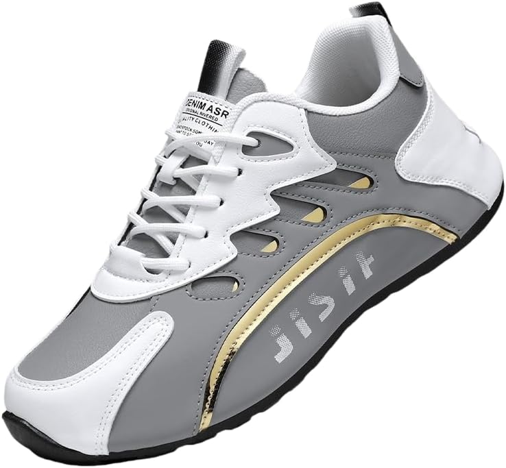 

Мужские спортивные кроссовки с дышащей верхней частью и шнуровкой, Стиль «папа кроссовка» с прочной противоскользящей подошвой, Для бега, тренажерного зала и повседневной активности Hoalox, белый/серый