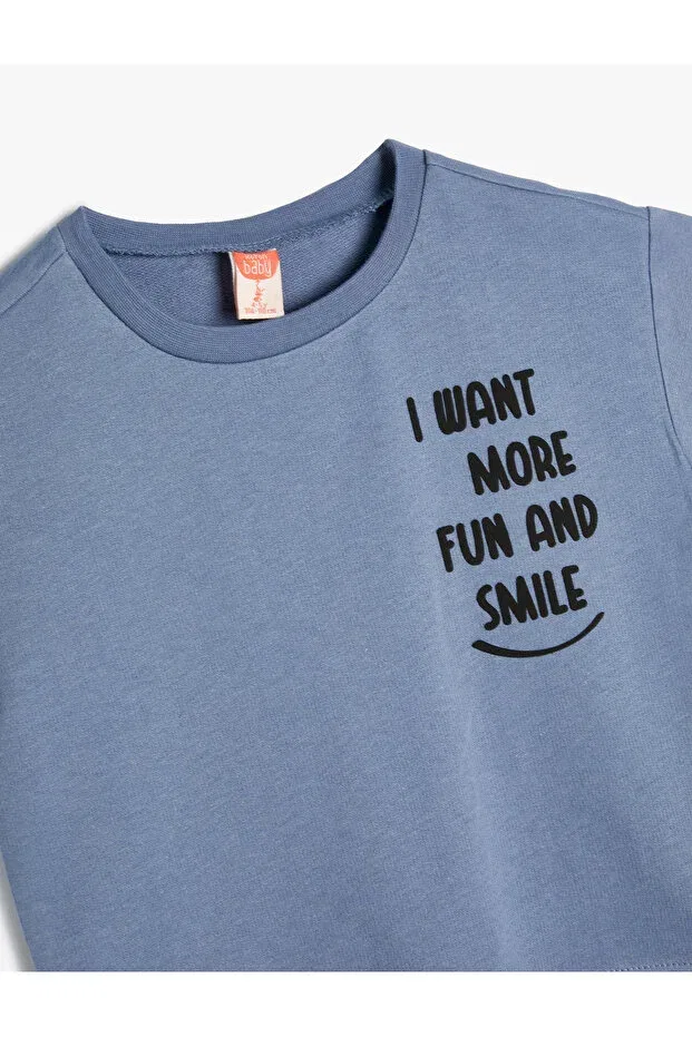 Детская футболка с принтом Slogan printed t-shirt short sleeve crew neck cotton Koton, Blue — фото 4