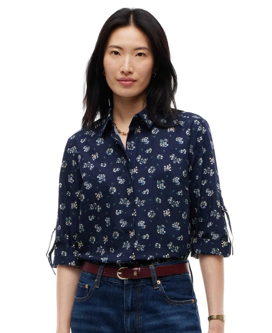 Женская рубашка с принтом, с закатанными рукавами Tommy Hilfiger, Traditional Floral Dark Blue