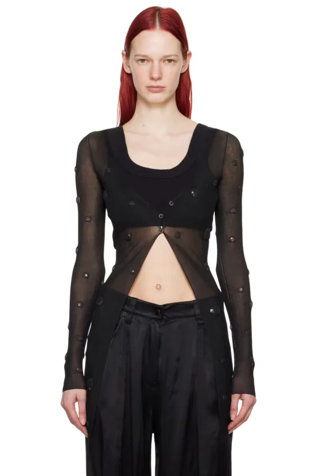 Черный ребристый кардиган Alexander Wang