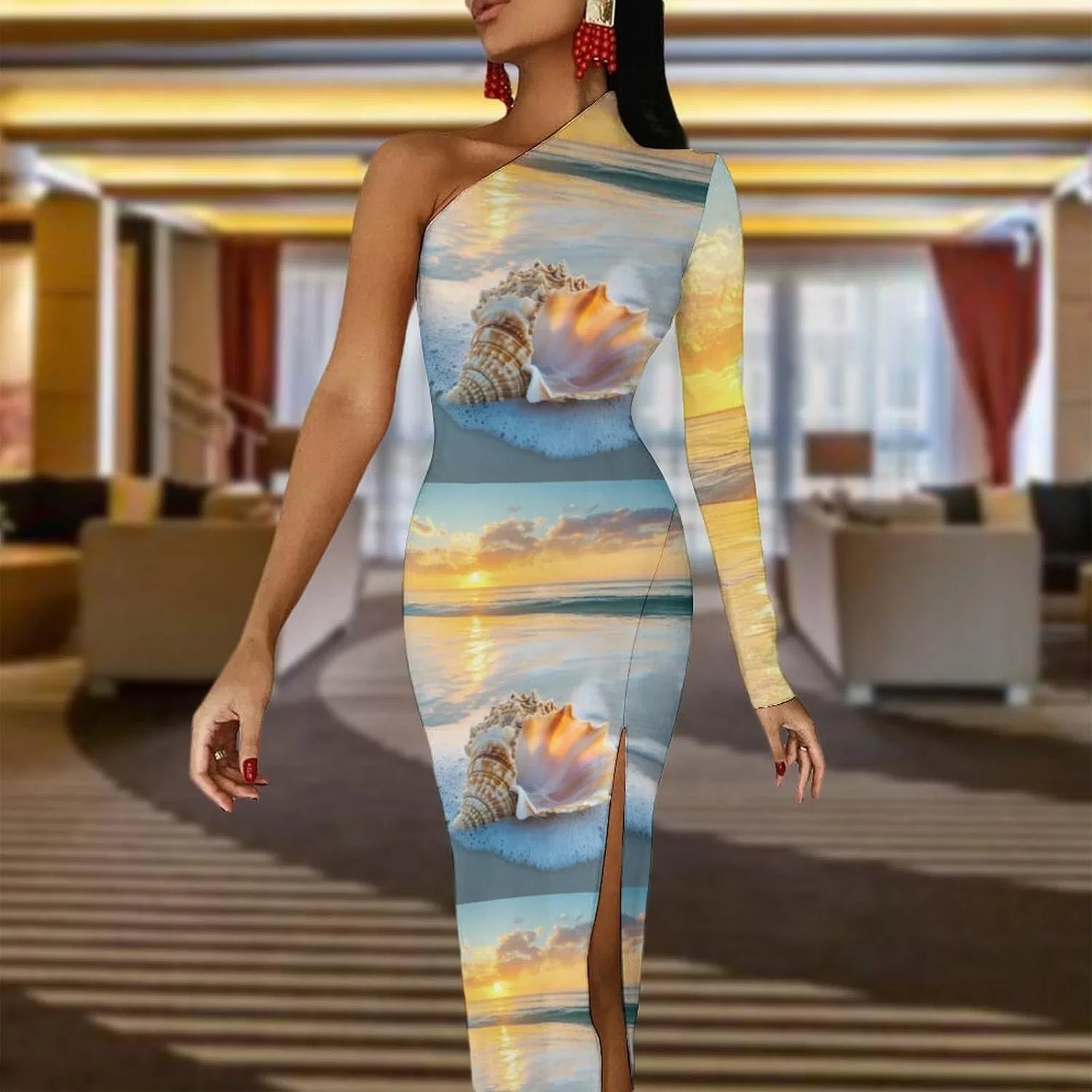 Женское коктейльное платье с одним плечом, Bodycon Maxi, Style — фото 3