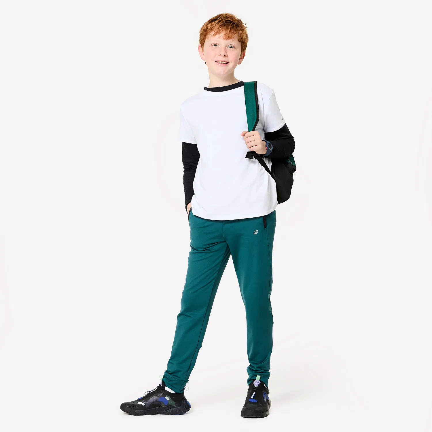 Детские спортивные штаны с принтом Jogginghose Kinder warm atmungsaktiv Domyos, Blaugrun Rauchschwarz — фото 2