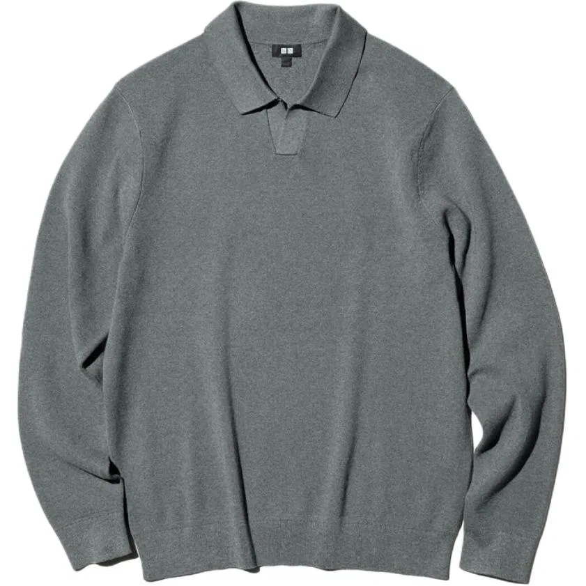 Мужское поло с полуоткрытым воротником Asphalt Gray UNIQLO, Asphalt Gray