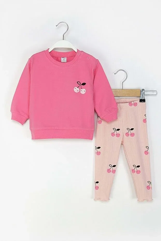 Детский комплект из свитшота и брюк с принтом Cherry Printed Tracksuit Set Ww Waka Waka Kids Store, Pink — фото 2