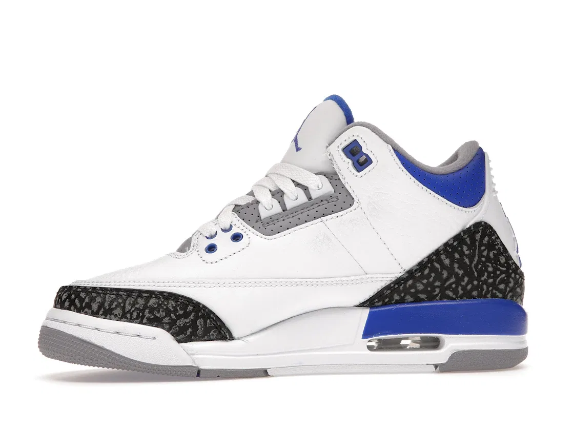 Детские кроссовки Lifestyle с принтом слоновой кости Jordan 3 Retro, White/Black-Cement Grey-Racer Blue — фото 3