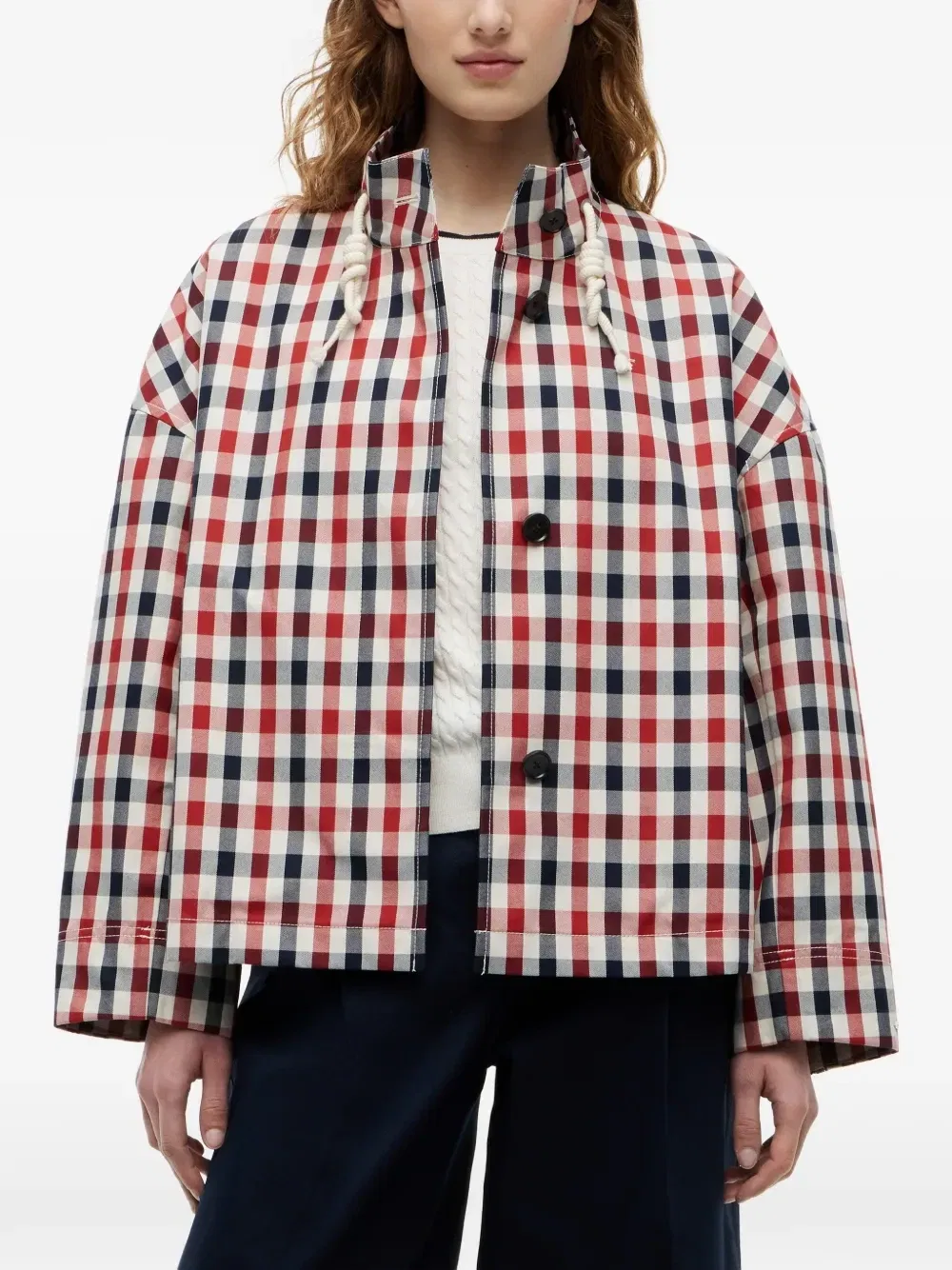 Жакет на кулиске в клетку гинем Tommy Hilfiger, белый — фото 3