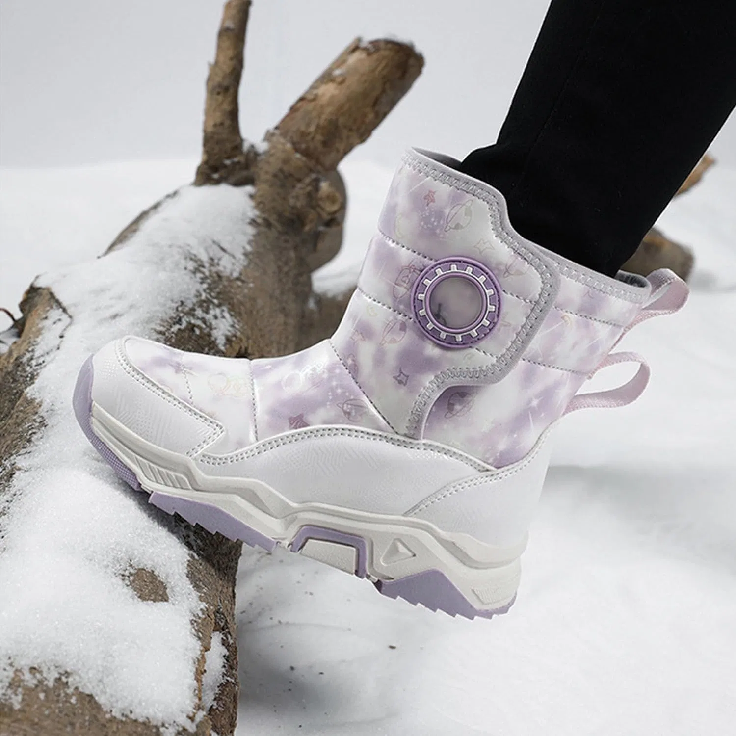 Детские зимние сапоги для девочек водонепроницаемые нескользящие Clonicy, Purple — фото 2