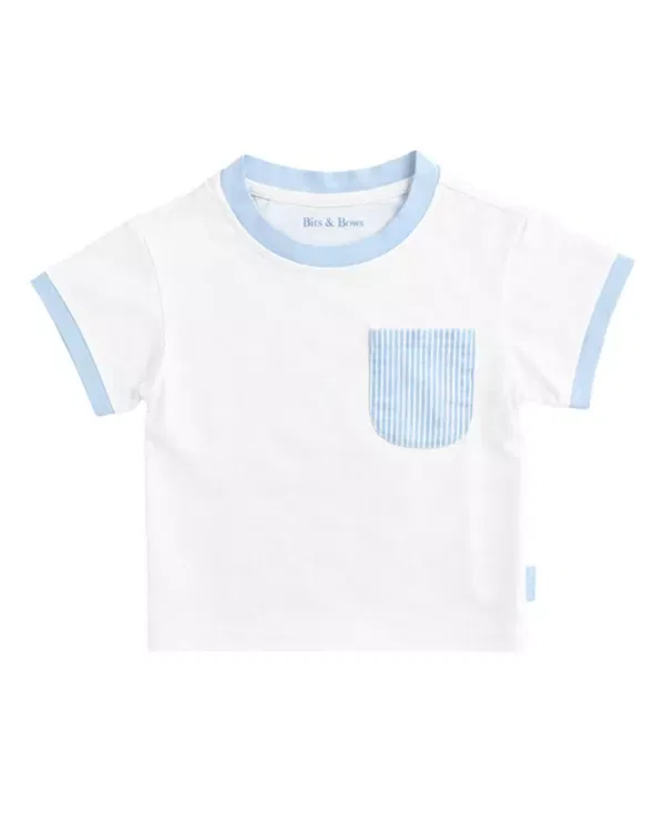 Детская футболка с карманом Seersucker Pocket Crewneck Tee Bits & Bows, белый/синий