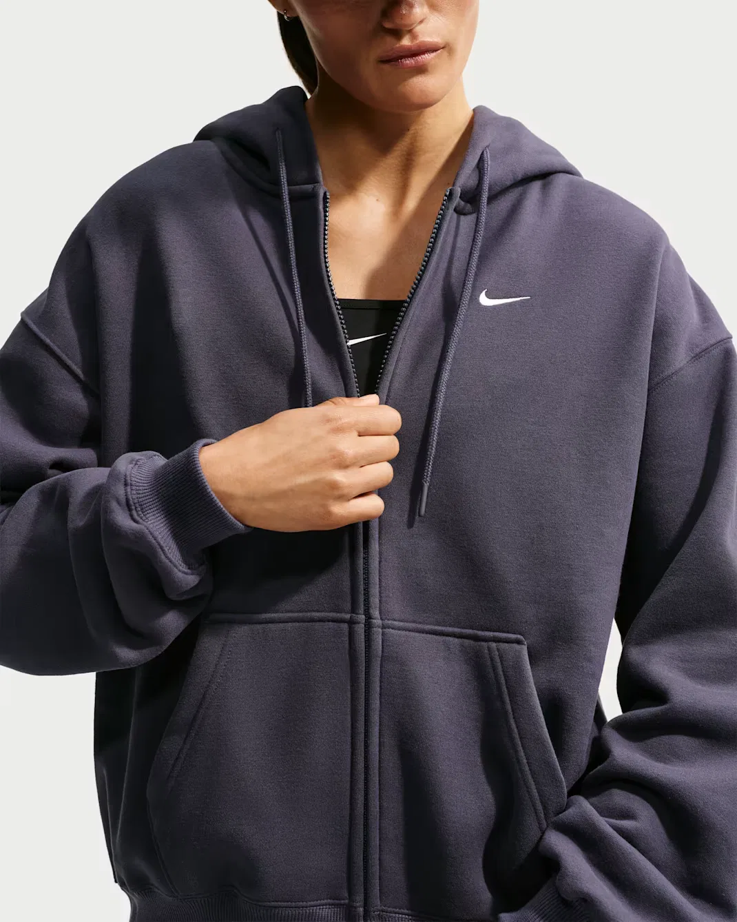 Женская толстовка оверсайз на молнии Nike Studio Fleece Medium Weight, Gridiron/Sail — фото 3