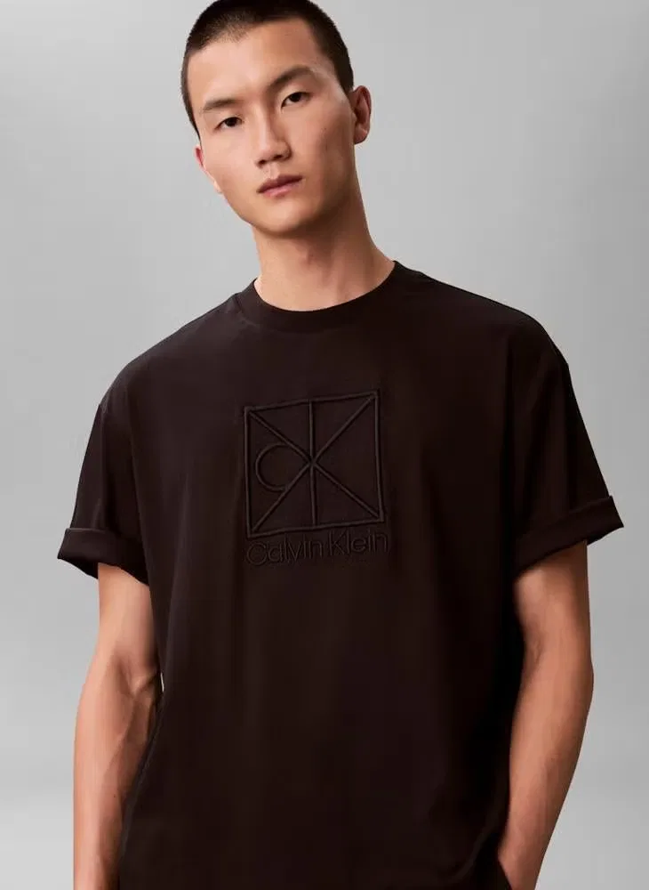 Футболка с вышитым логотипом, свободная, Calvin Klein, черный — фото 4