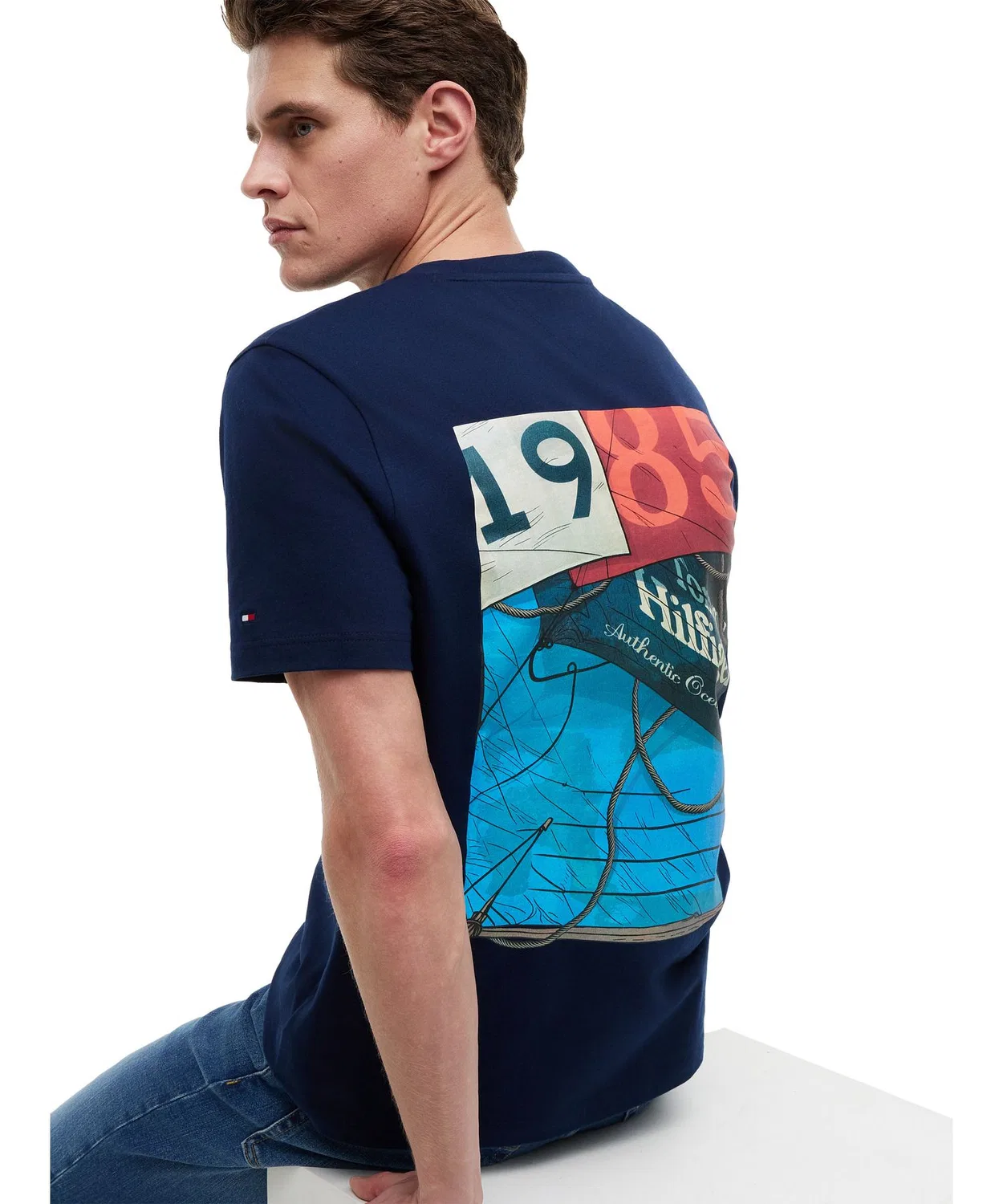Мужская футболка с принтом Nautical Back Photo Regular TOMMY HILFIGER, Белый — фото 3