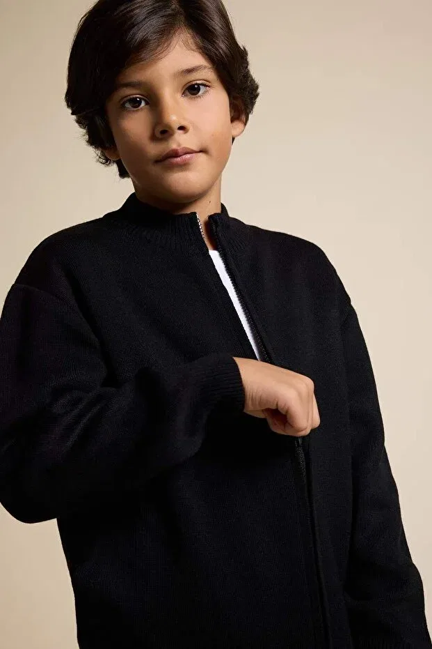 Детский кардиган для мальчиков с длинным рукавом Half Zipper Cardigan For Boys F0817A825AU Defacto, Black Bk27