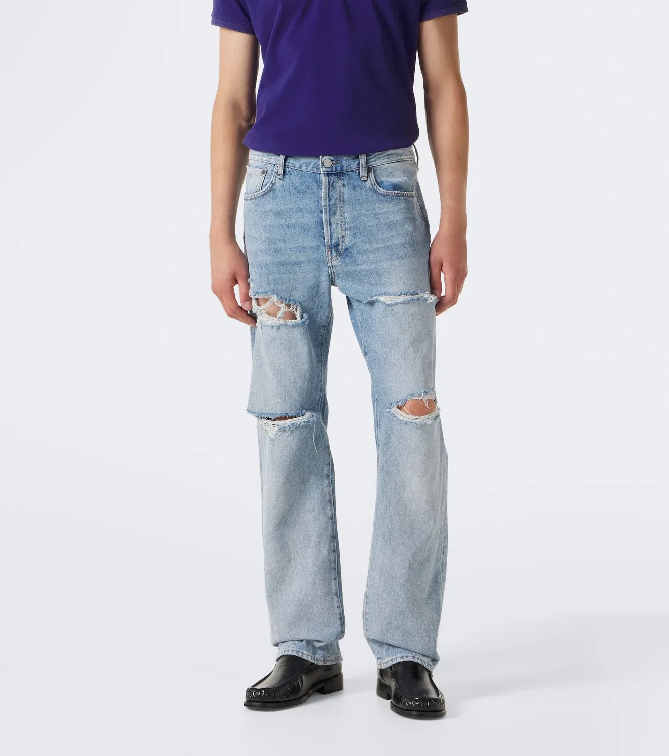Прямые джинсы с эффектом потертости 1996 Acne Studios, синий — фото 3