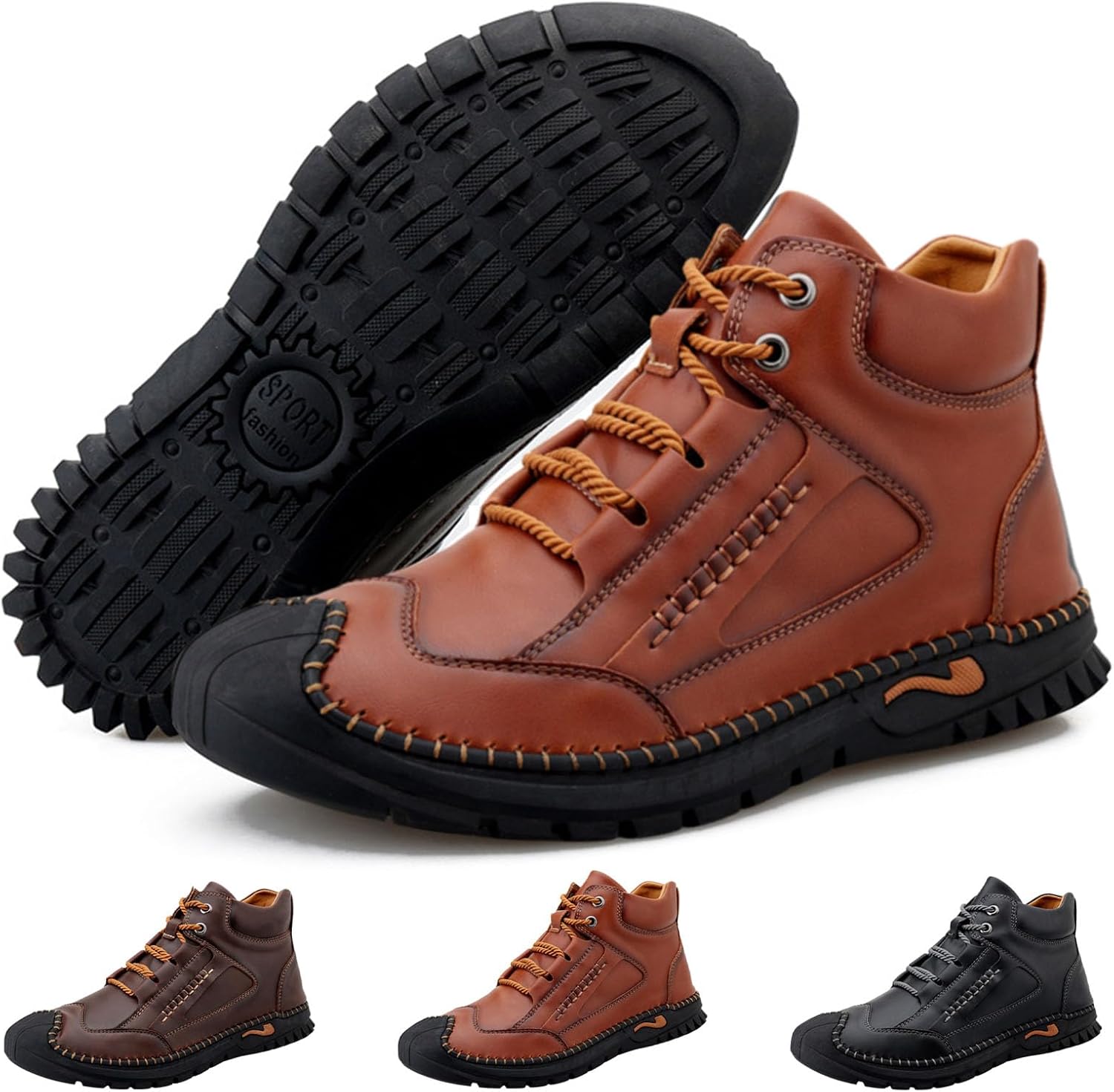 

Кожаные ботинки - мужские ручной работы, водонепроницаемые повседневные ботинки с поддержкой свода стопы, снятием давления и комфортом на весь день Dosurgorn, коричневый