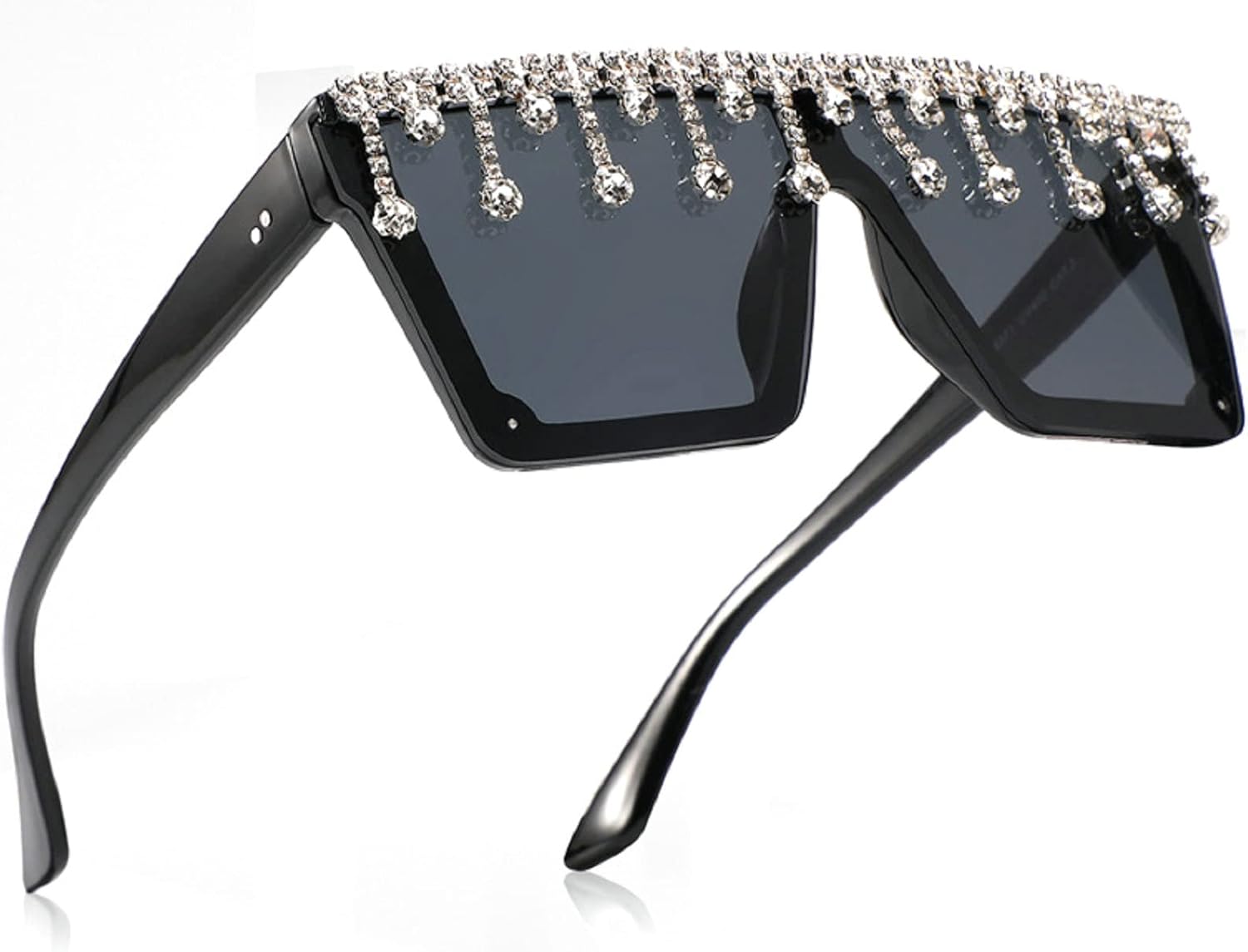 

Крупные квадратные солнцезащитные очки с блестками и стразами для женщин и мужчин, с плоской верхней частью, модные солнцезащитные очки с бриллиантовой кисточкой и сверкающими элементами mincl, Black