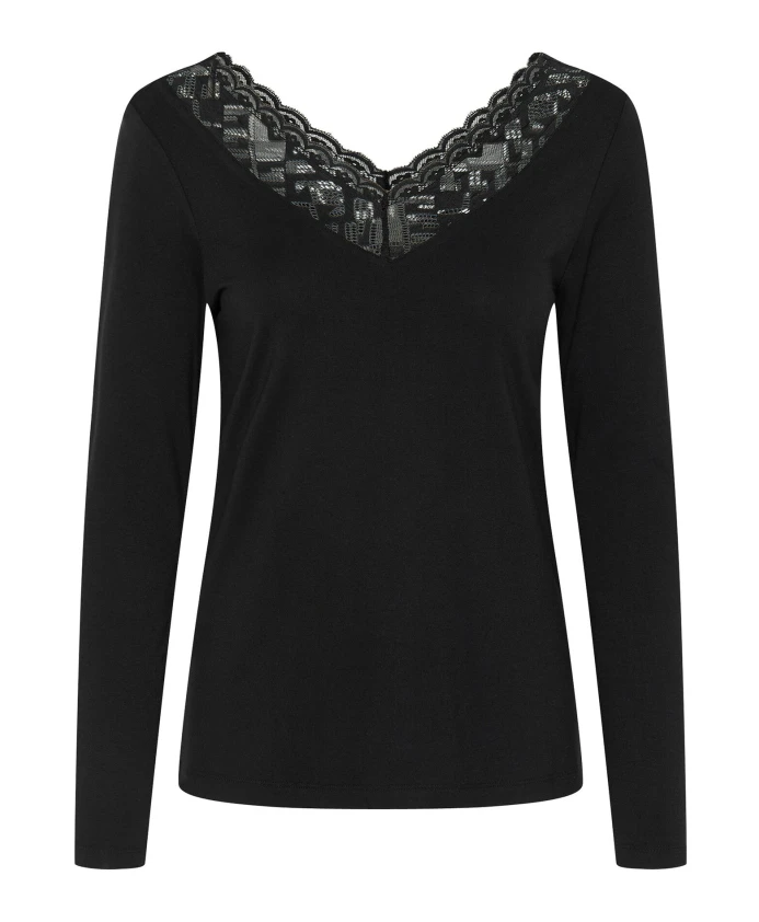 

Футболка с кружевной отделкой по V-образному вырезу Cream, черный