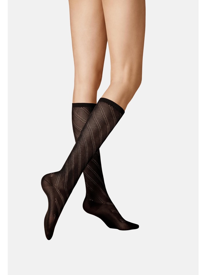 

Kunert Высокие носки до колена, связанные диагональным крючком, черного цвета