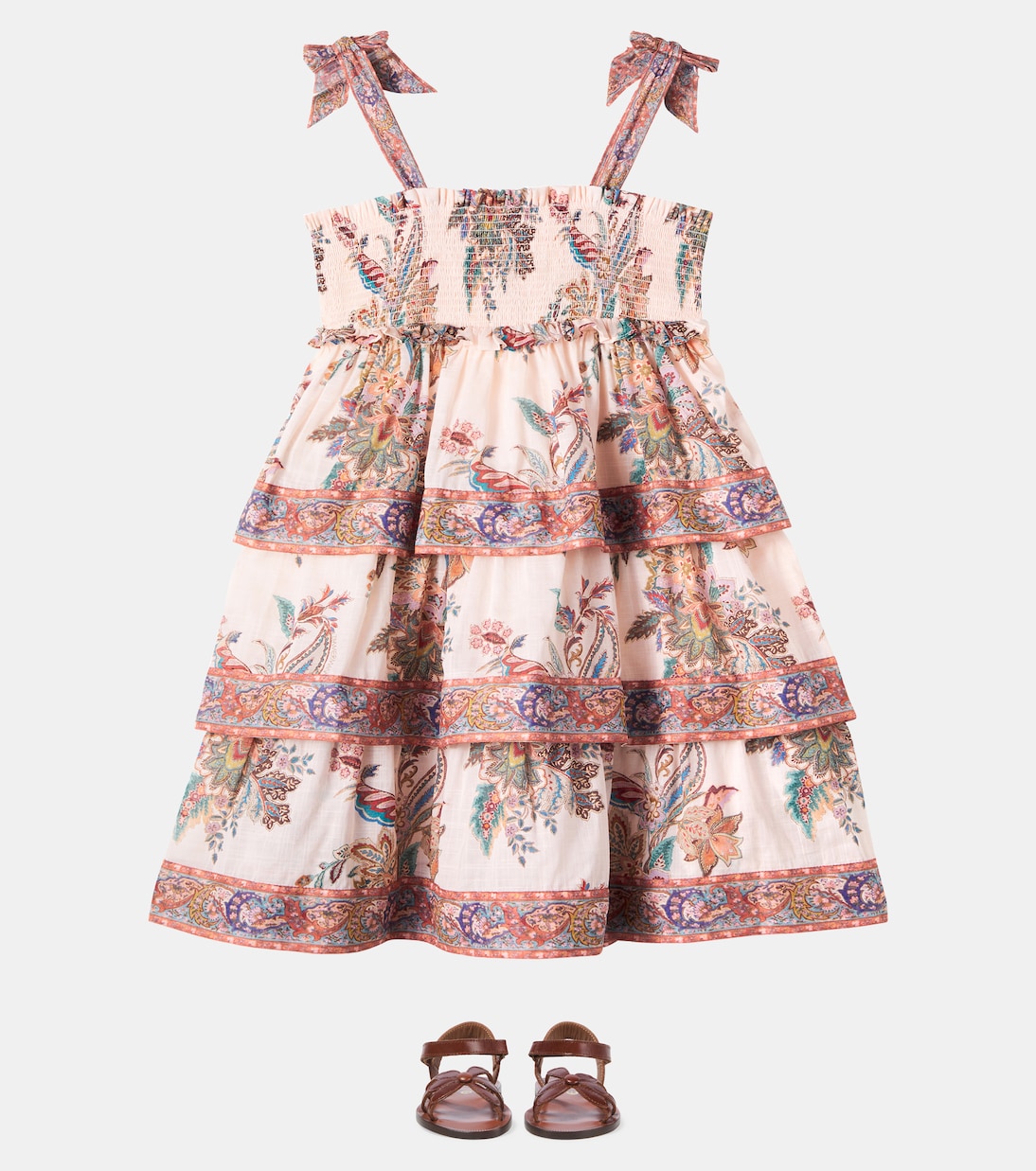 Платье из хлопка с присборенной спинкой Rhiannon с принтом Zimmermann Kids, Spliced — фото 2