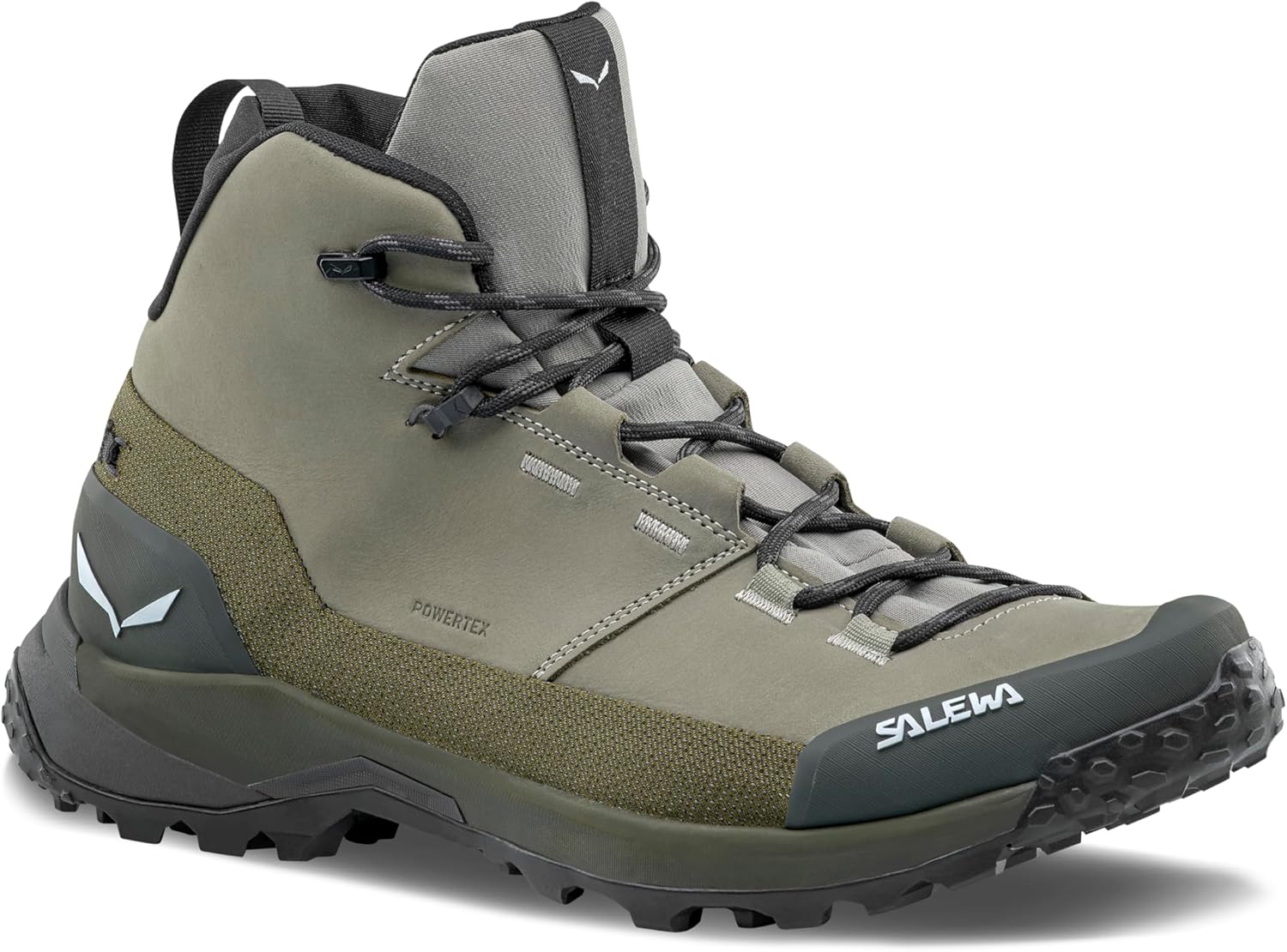 

Мужские ботинки Salewa Puez Leather Mid Powertex - водонепроницаемые для походов и треккинга, оливковый