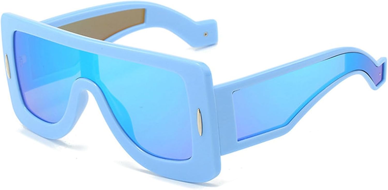 

Солнцезащитные очки Willochra Y2K для женщин и мужчин, модель 2000-х, обтекаемой формы, модные солнцезащитные очки большого размера с защитой от УФ-излучения UV400, Blue Lens