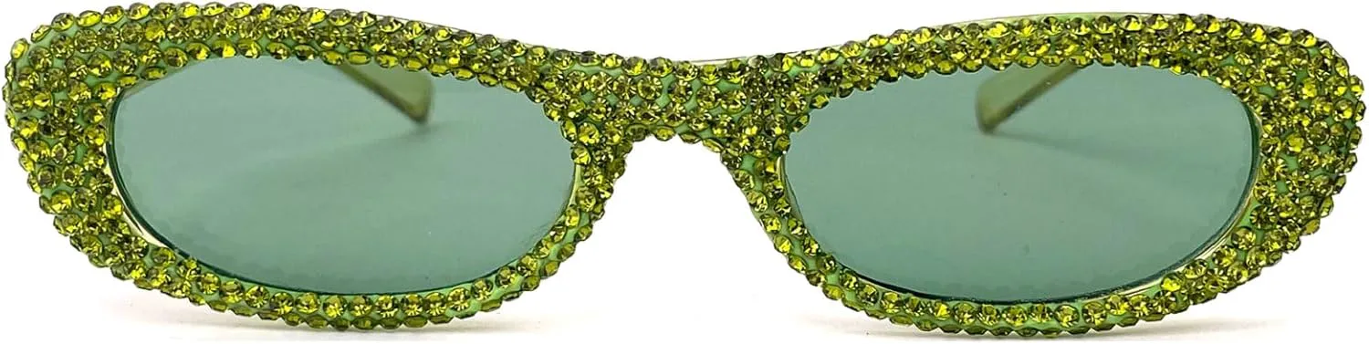 

Ретро-солнцезащитные очки овальной формы с бриллиантами для мужчин и женщин, в стиле диско 90-х, маленькие прямоугольные солнцезащитные очки со стразами mincl, Green