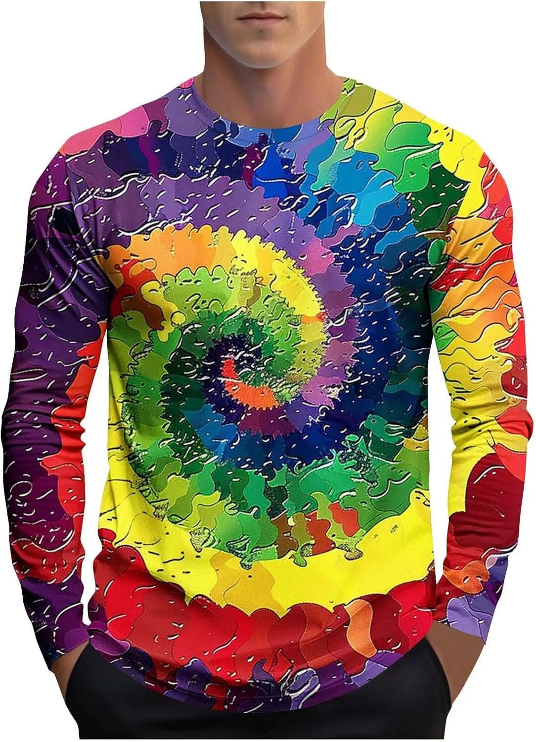 

Футболка с принтом Tie Dye для мужчин, длинный рукав Sdeycui