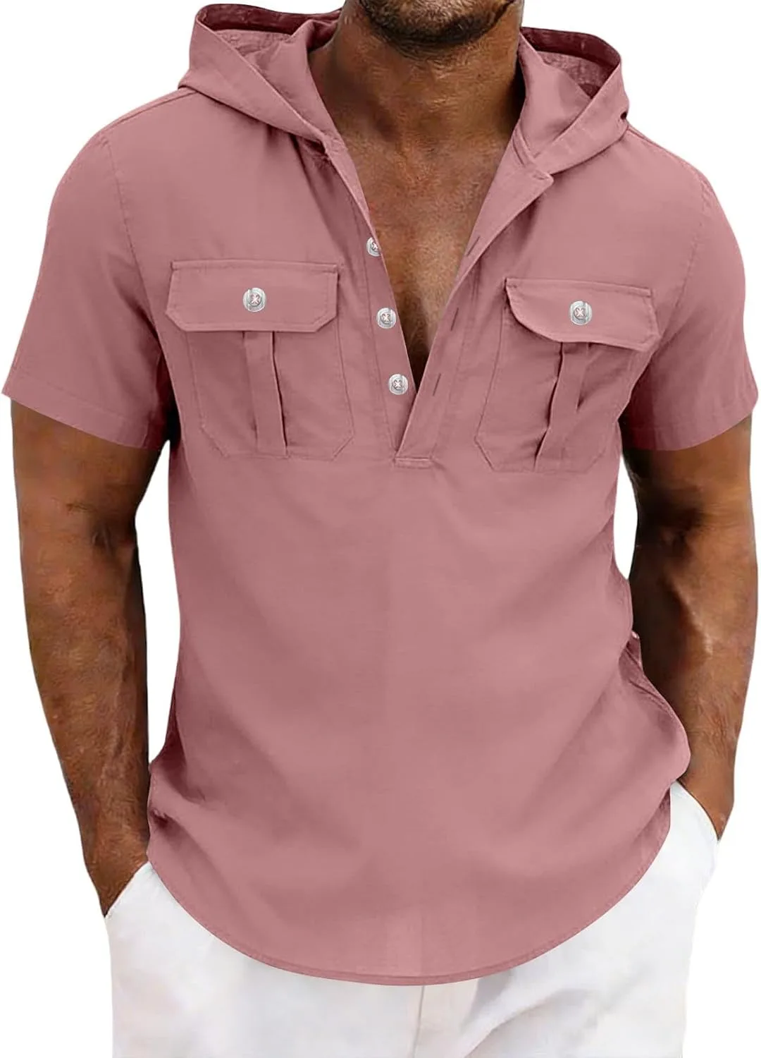 

Мужская футболка с капюшоном и застежкой на четверть пуговиц