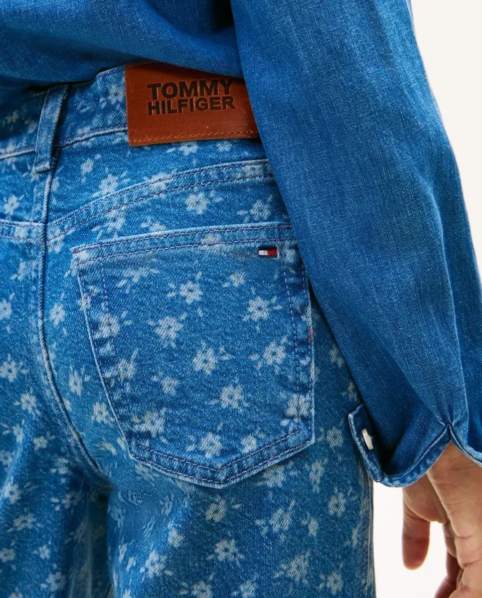 Джинсы для девочки с цветочным принтом Tommy Hilfiger, синий — фото 4