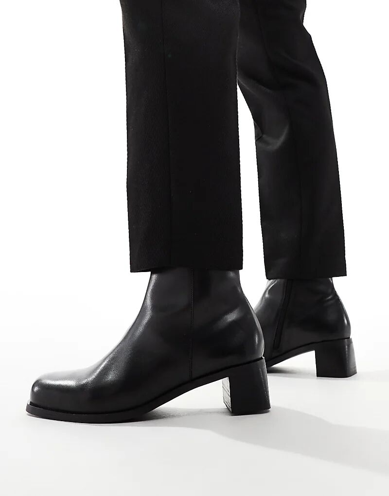 

Кожаные сапоги на каблуке черного цвета ASOS DESIGN