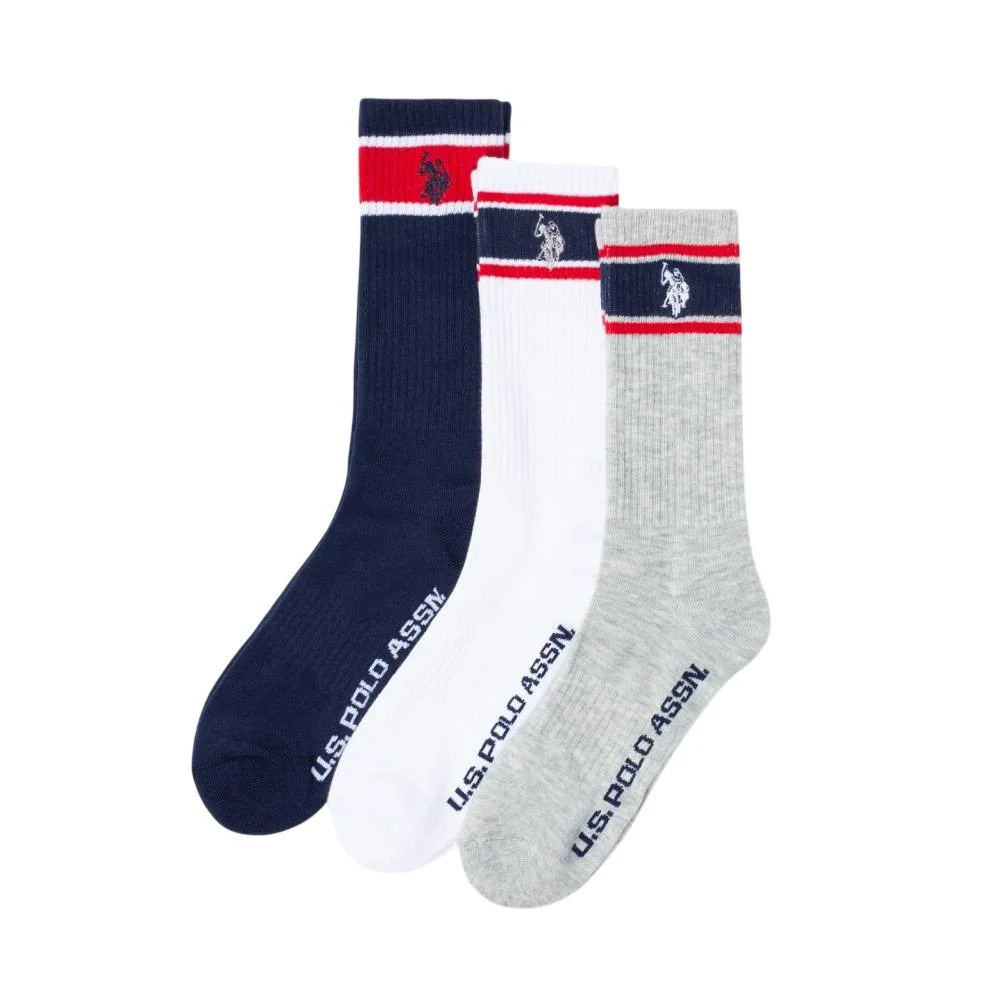 Комплект мужских носков U.S. Polo Assn. Signature Stripe Crew, 3 пары, темно-синий/белый/серый