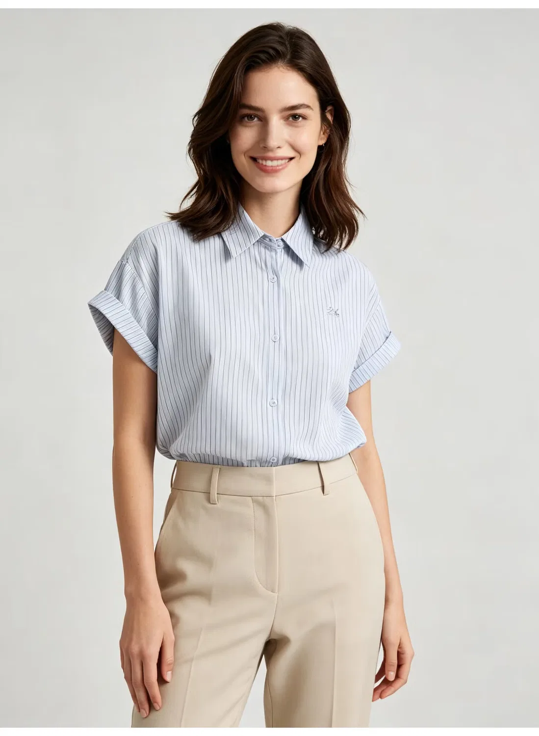 Рубашка с коротким рукавом и вертикальными полосками Zara, голубой — фото 4