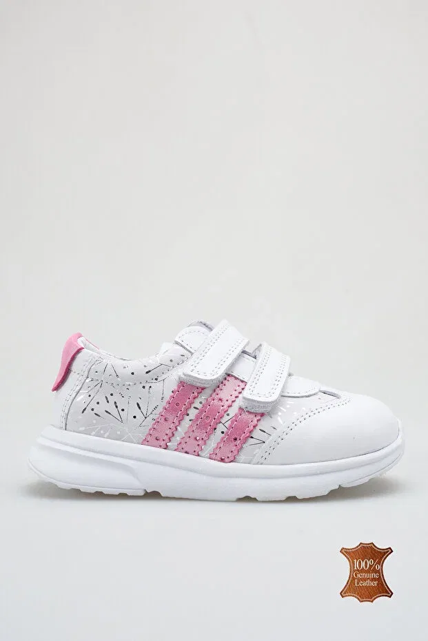 Детские спортивные туфли для девочек из натуральной кожи с принтом Sportswear Lina Step, White-Pink