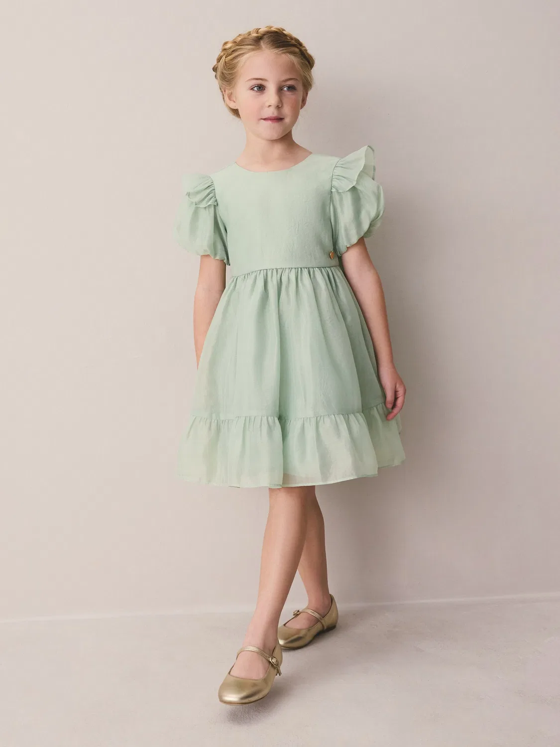 Платье подружки невесты с пышными рукавами и бантом сзади Laura Ashley, зеленое
