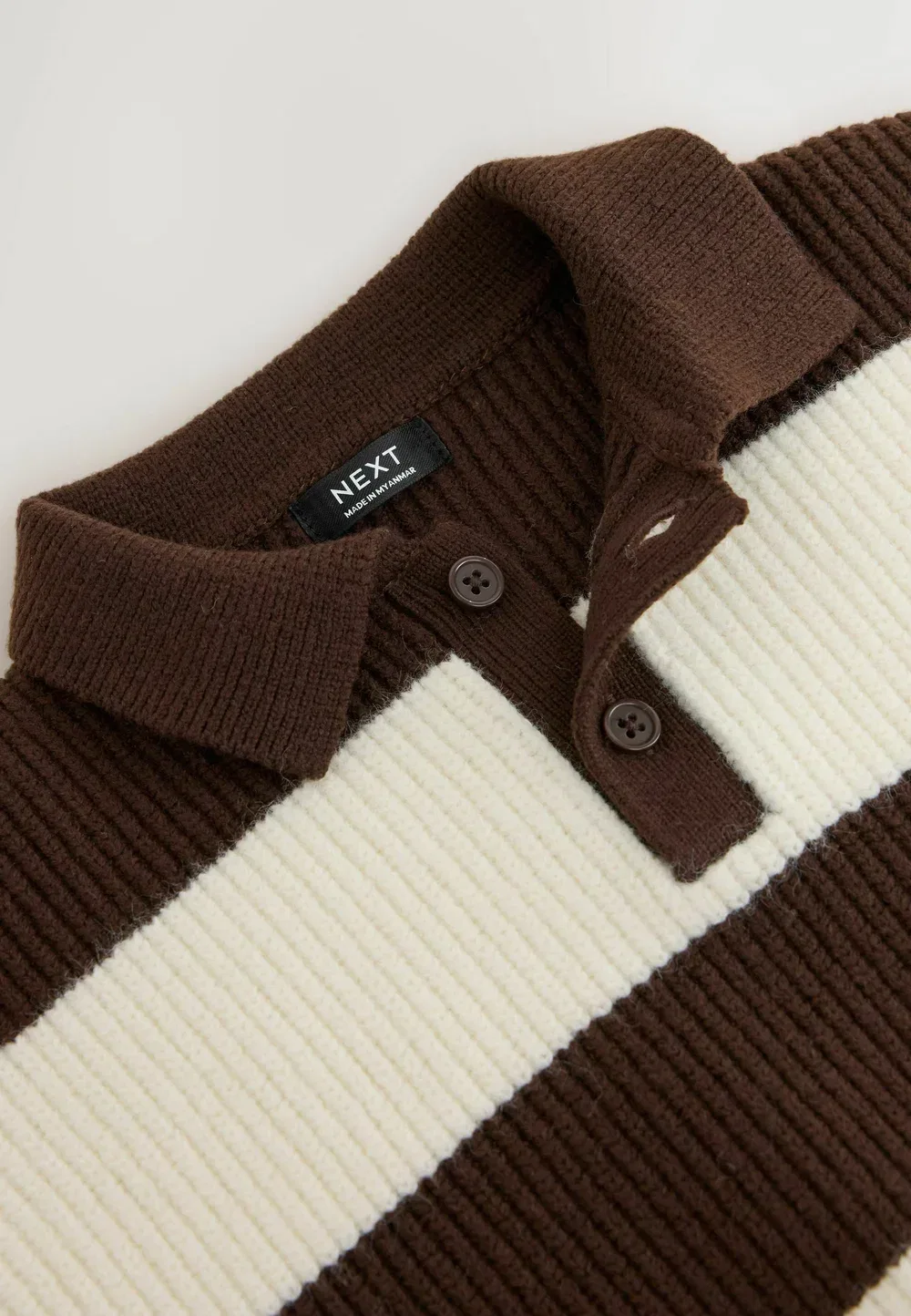 Рубашка-Поло в полоску из трикотажа в стиле регби, стандартного кроя Next, Brown Cream — фото 2