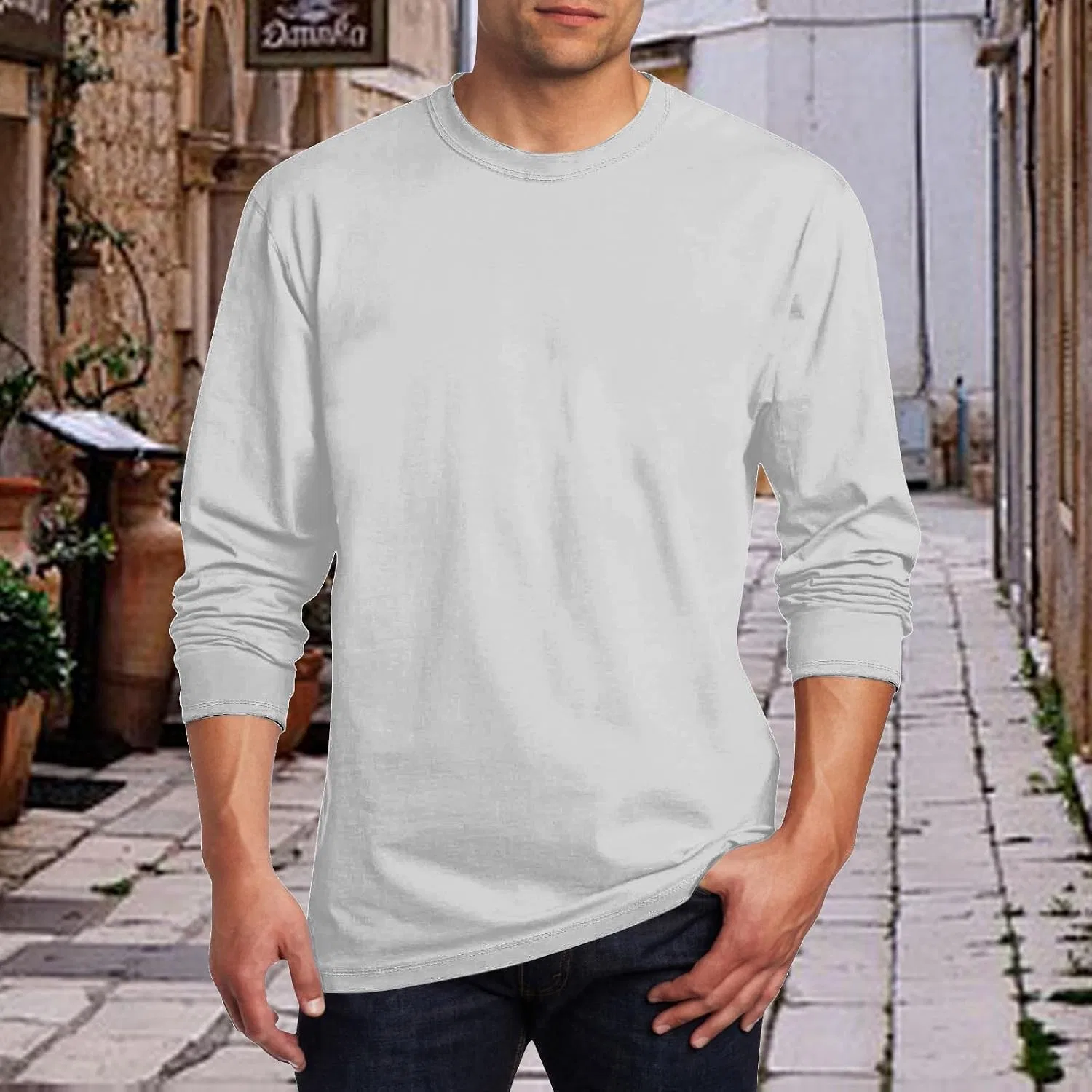 Мужская футболка с длинным рукавом Slim Fit Miyaomn, White — фото 2