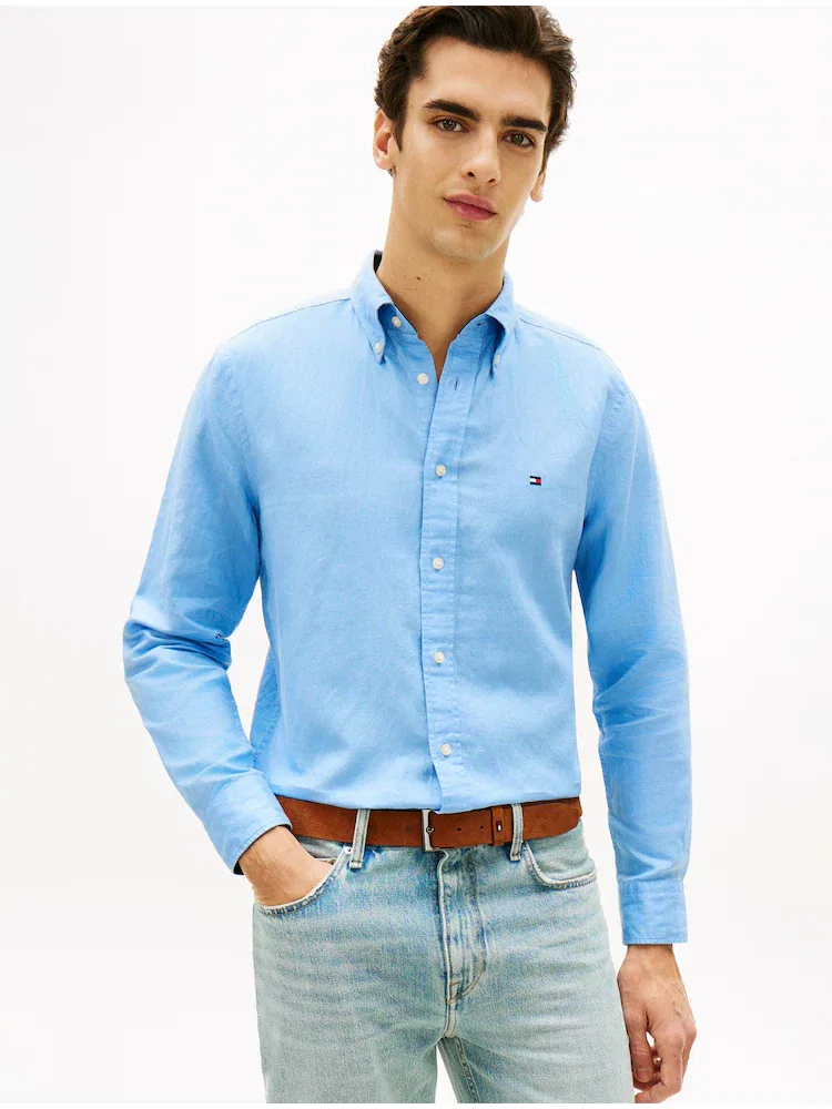 Рубашка с длинным рукавом из льняной смеси Regula fit TOMMY HILFIGER, Blue