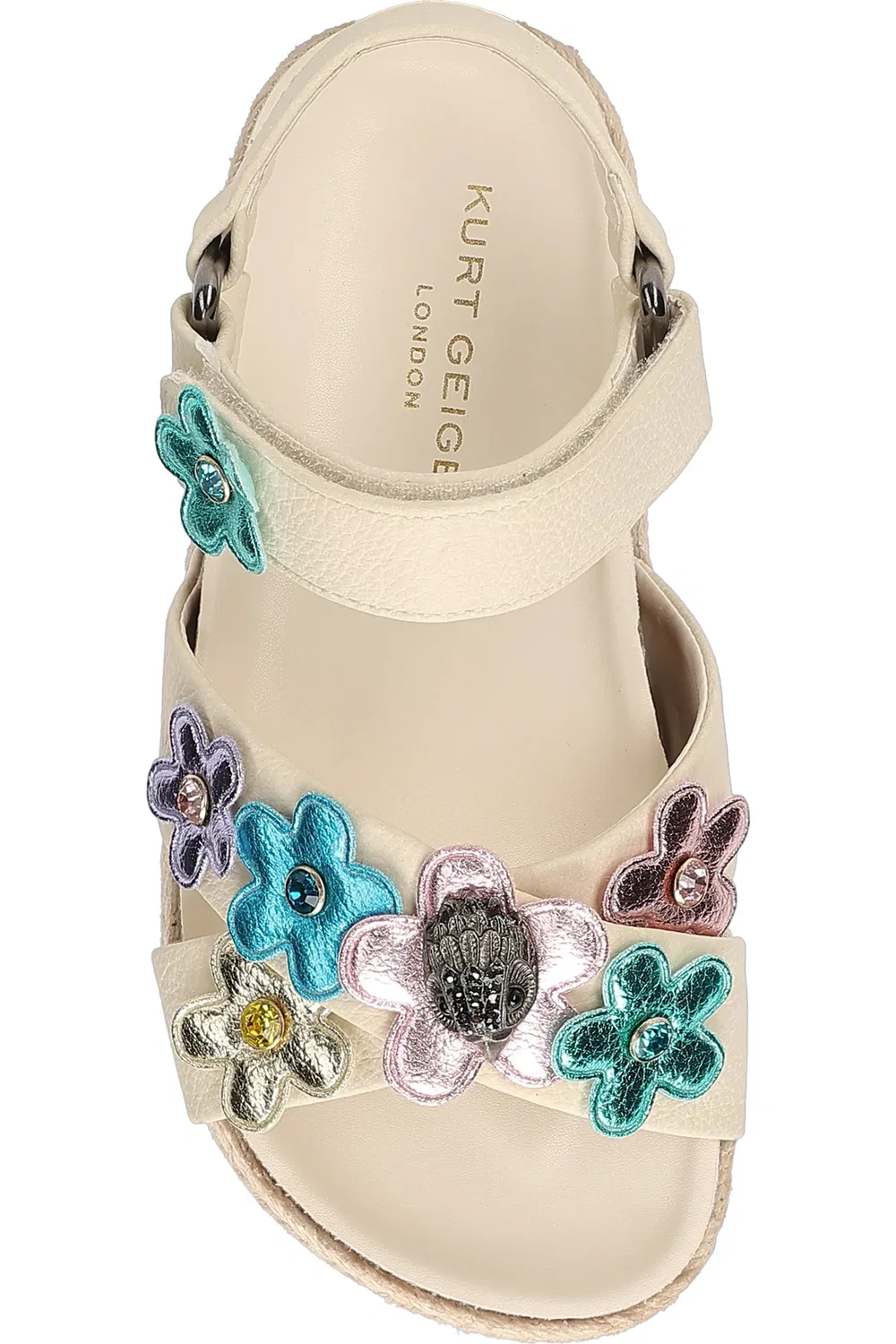 Сандалии детские на платформе с цветочным аппликациями Mini Kensington Flower Kurt Geiger London, Bone Multi — фото 4