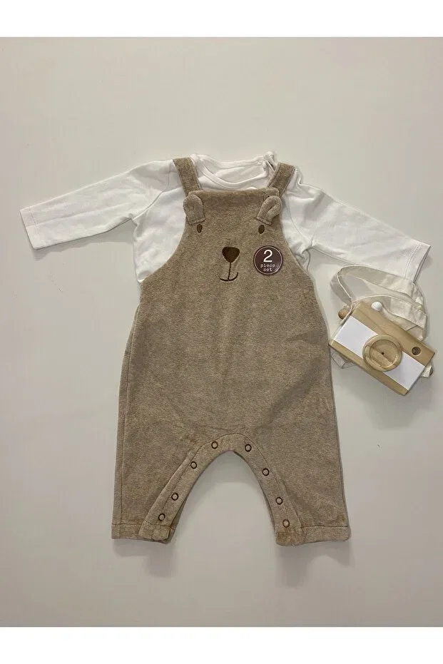 Детский комбинезон для девочек с принтом Teddy bear patterned salopet bodysuit set Next Baby, Nude Color