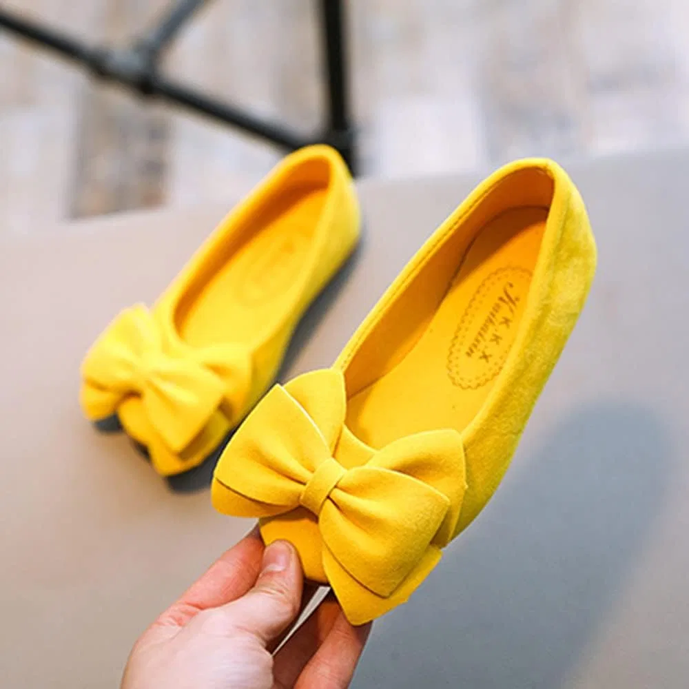 Детские туфли-балетки для девочек с бантом BININBOX, Yellow — фото 2