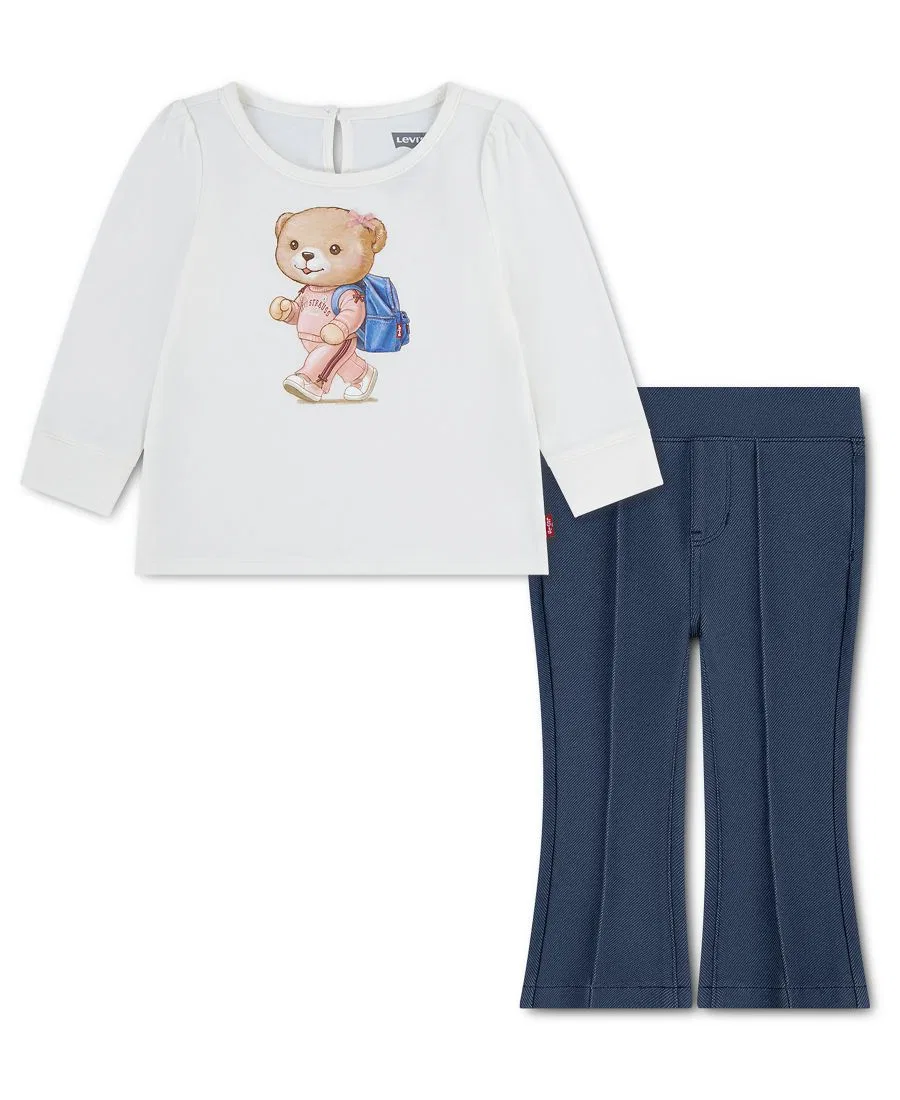 Комплект детской одежды Teddy Bear Graphic с лонгсливом и штанами Levi's, White